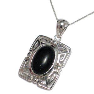 Box Chain Necklace Pendant Set w/ Black Onyx